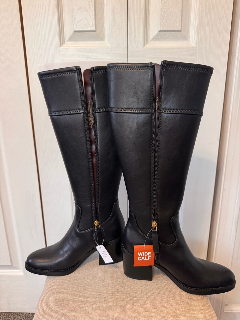 Franco Sparto Women Black Wide Calf Knee High Faux Leather Block Heel Boot Sz 7W - Picture 8 of 16